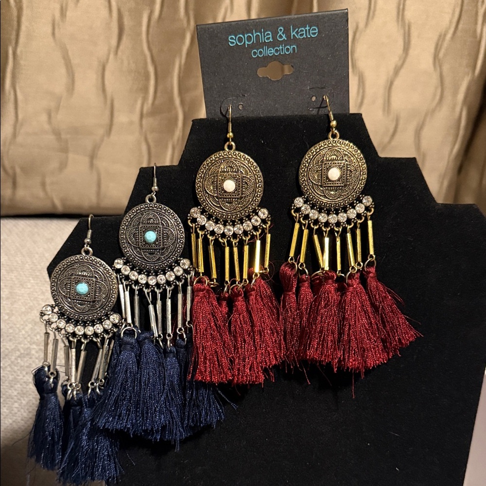 Sophia & Kate Tassel Earrings with Red and Blue Accents BOTH
